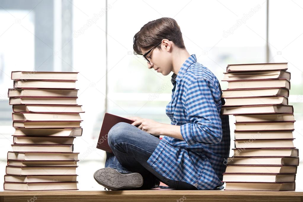 Young man student preparing for college exams