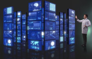 Doktorun teletıp konsepti düğmelere basıyor.