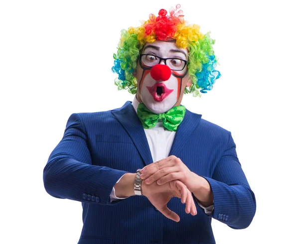 Drôle clown homme d'affaires isolé sur fond blanc — Photo