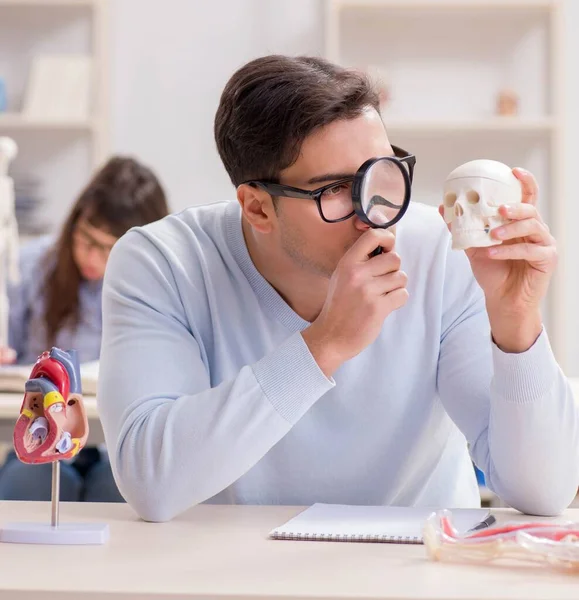 Two medical students studying in classroom — Stock Photo, Image