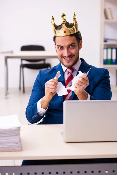 Jovem rei empresário empregado trabalhando no escritório — Fotografia de Stock