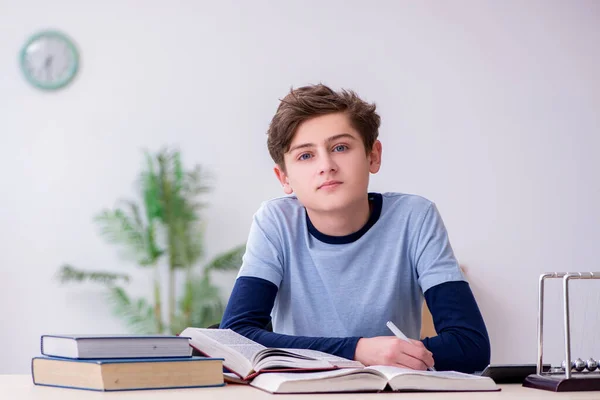 Schoolboy studying physics at home — Stock Photo, Image