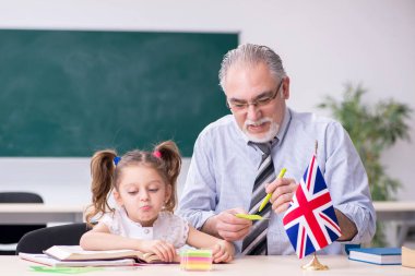 Okuldaki eski öğretmen ve kız öğrenci.