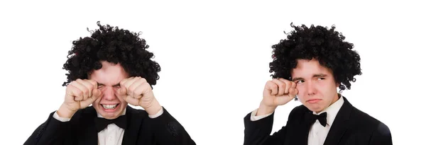 Young man wearing afro wig — Stock Photo, Image