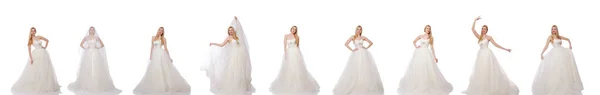 Frau im Hochzeitskleid isoliert auf Weiß — Stockfoto