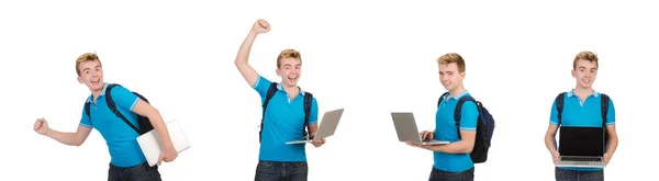 Student mit Laptop isoliert auf weiß — Stockfoto