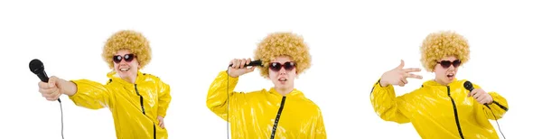 Homme en costume jaune isolé sur blanc — Photo