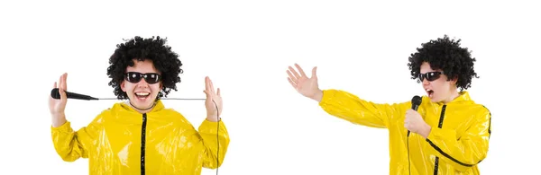 Человек в жёлтом костюме изолирован на белом — стоковое фото