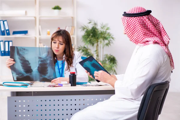 Young arab businessman visiting caucasian female doctor — Stock Photo, Image