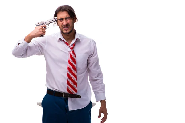 Verzweifelter junger männlicher Angestellter mit Handfeuerwaffe — Stockfoto