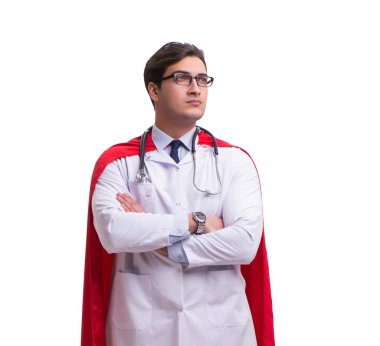 Süper kahraman doktor beyaz izole