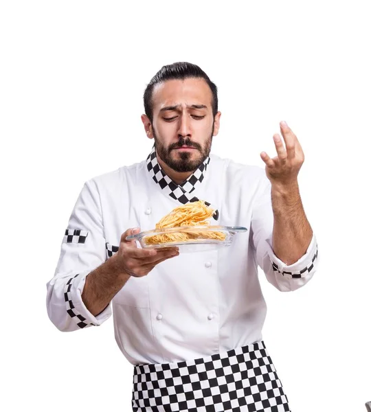 Engraçado cozinheiro masculino isolado no fundo branco — Fotografia de Stock