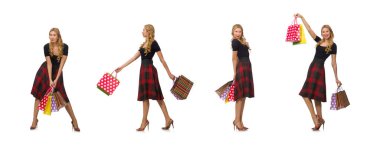 Ekoseli elbiseli güzel bir kadın, beyaz tenli.