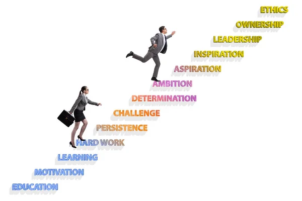 Empresários escalando fatores de sucesso escada carrer — Fotografia de Stock