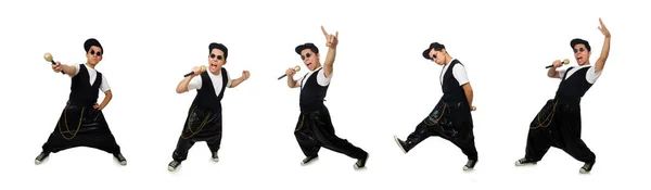 Funny young man dancing isolated on white — Stock Photo, Image