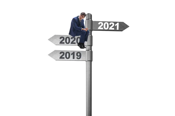 도로 표지판과 사업가, 2020 년과 2021 년 — 스톡 사진