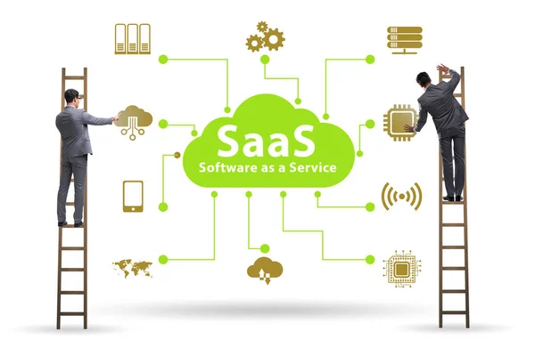 Software jako služba - SaaS koncept s podnikatelem — Stock fotografie