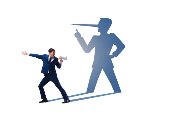 Concept of businessman liar with his shadow — Stock Photo, Image