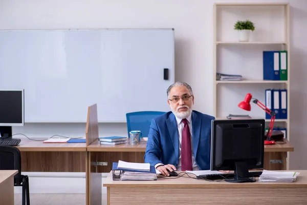 Velho empregado chefe do sexo masculino que trabalha no escritório — Fotografia de Stock