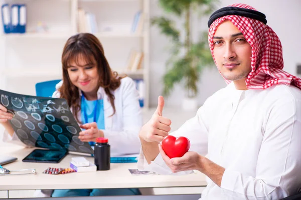 Jonge Arabische zakenman bezoekt blanke vrouwelijke arts — Stockfoto