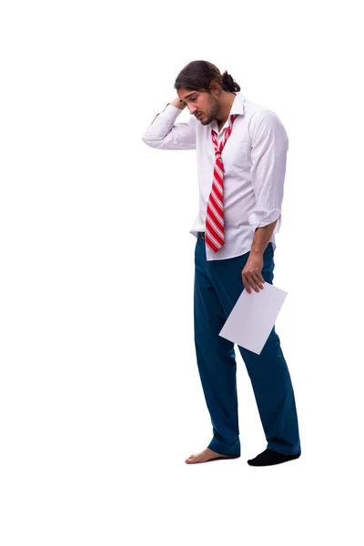 Junger Mann mit Papier im Arbeitslosenkonzept — Stockfoto