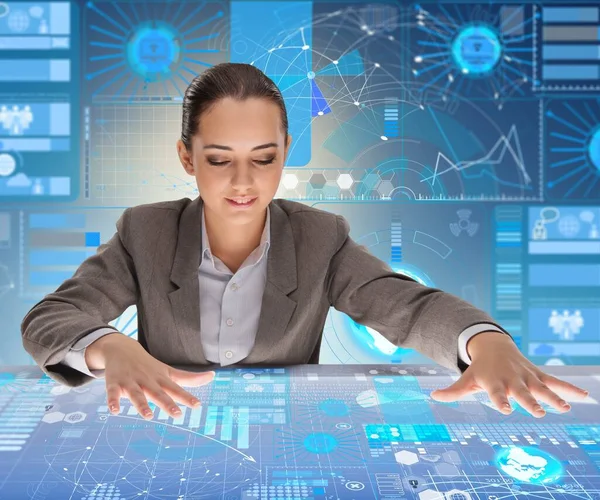 Woman in futuristic data mining concept — Stock Photo, Image