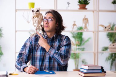 Sınıftaki genç erkek paleontolog.