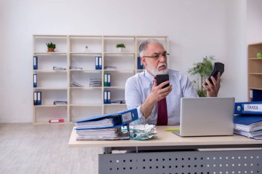 Bütçe planlama konseptinde yaşlı muhasebeci.