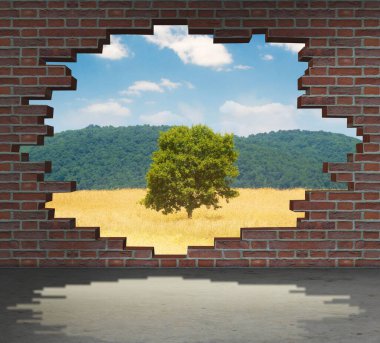 Vacation concept with brick wall clipart