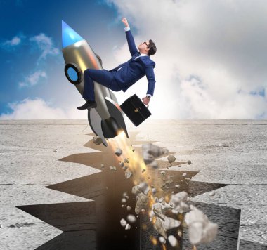 İş adamı roketle kaya boşluğundan uçuyor