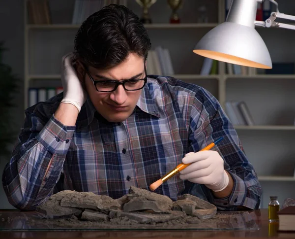 Archeoloog werkt laat in de avond in het kantoor — Stockfoto