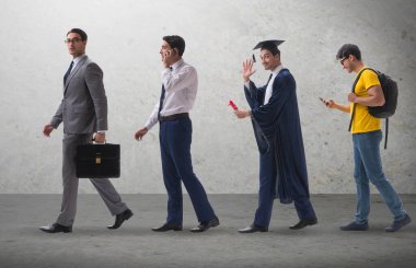 Erkeklerin aşamalarda ilerlediği iş konsepti