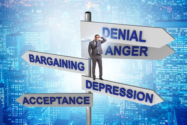 Concept of five stages of grief with businessman — Stock Photo, Image