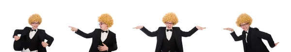 Young man wearing afro wig — Stock Photo, Image