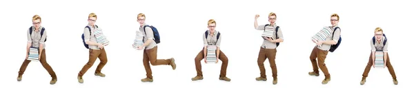 Funny student with stack of books — Stock Photo, Image