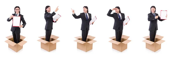 Young businessman in thinking out of box concept — Stock Photo, Image