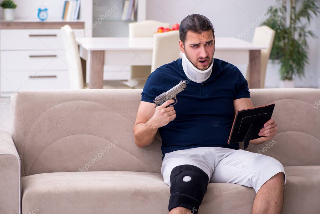 Young injured man in unrequited love concept