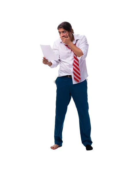 Junger Mann mit Papier im Arbeitslosenkonzept — Stockfoto
