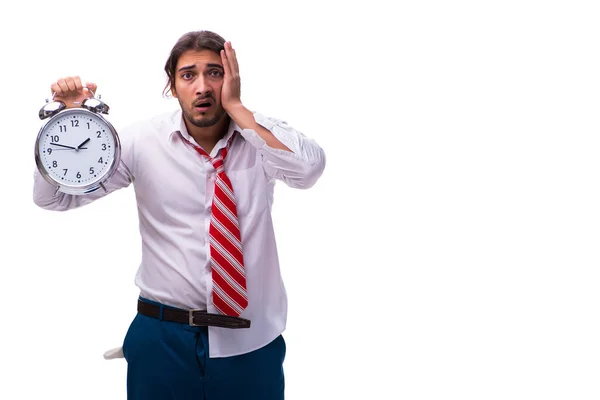 Olycklig ung manlig anställd i time management koncept — Stockfoto