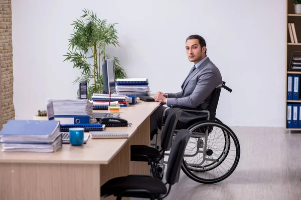 Junge männliche Auszubildende im Rollstuhl am Arbeitsplatz — Stockfoto