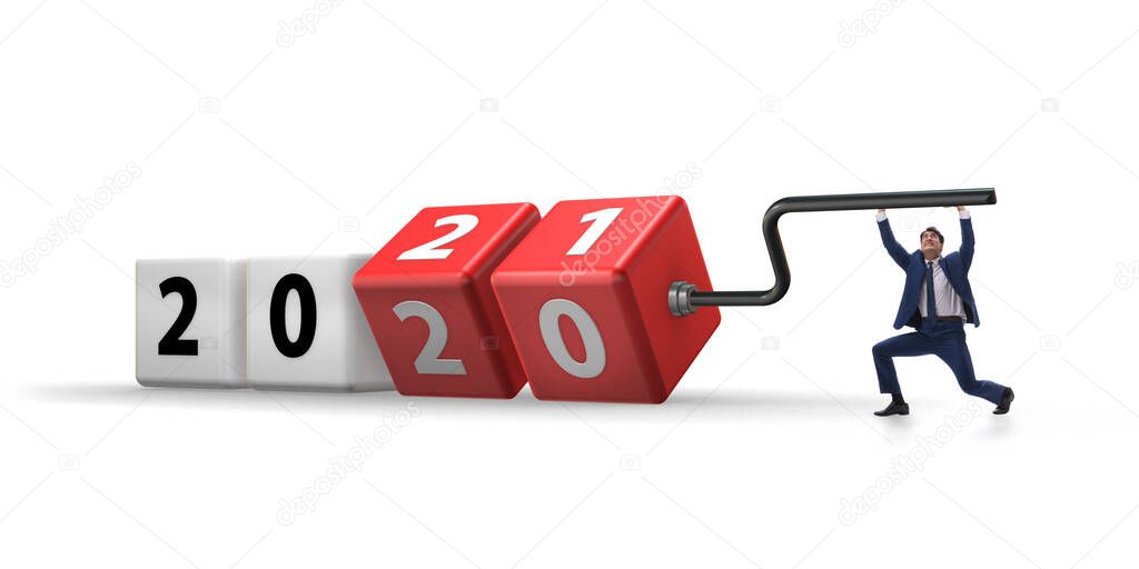 Concept of changing year from 2020 to 2021