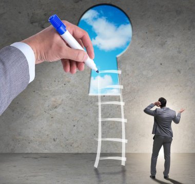 İş adamı iş dünyasında kariyer basamaklarını tırmanıyor