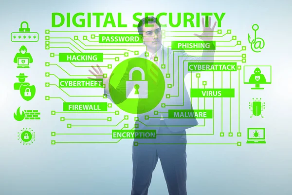 Concepto de seguridad digital con botón de hombre de negocios — Foto de Stock