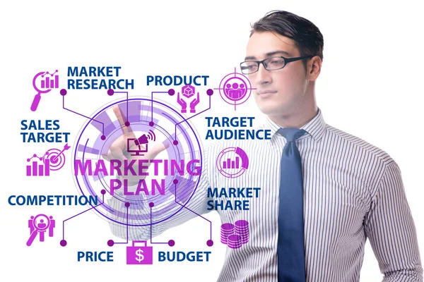 Ilustração do conceito de plano de marketing com empresário — Fotografia de Stock
