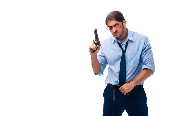 Disperato giovane dipendente maschio in possesso di pistola — Foto Stock