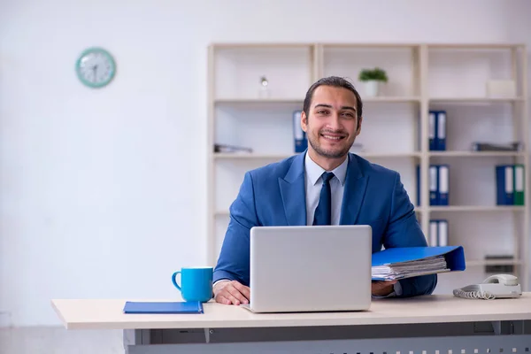 Giovane dipendente maschile che lavora sul posto di lavoro — Foto Stock