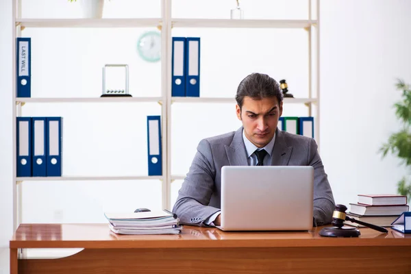 Junge männliche Anwältin sitzt im Büro — Stockfoto