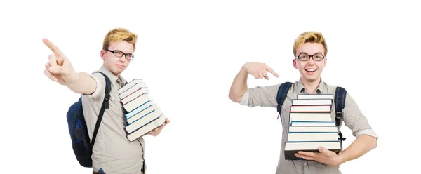 Studente con libri isolati su bianco — Foto Stock