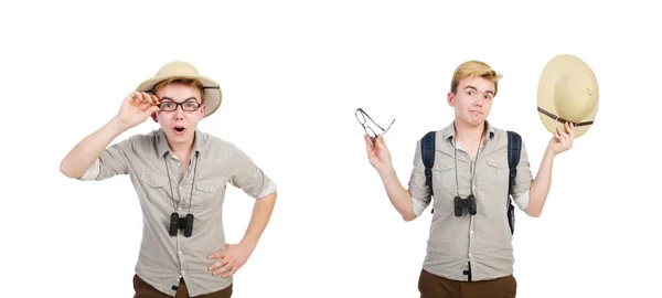 Avlanma konseptinde safari şapkalı bir adam — Stok fotoğraf