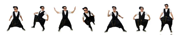 Rolig ung man dansar isolerad på vitt — Stockfoto